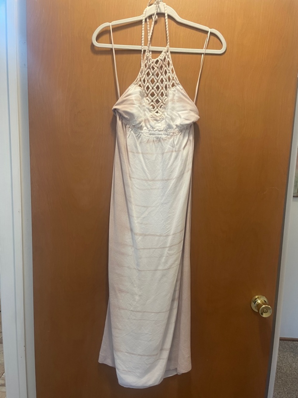 Halter Crochet Bodice Maxi Dress in Light Pink tie-dye